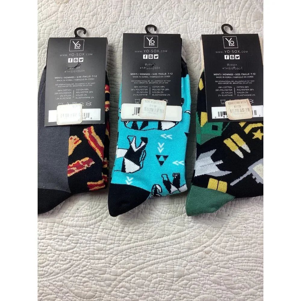 Lot of 3 Yo Sox Mens Socks 3-Pack - Bacon*Elephant*Military Themes*Size 7-12*NWT